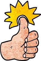 grunge getextureerde illustratie tekenfilm duimen omhoog symbool vector