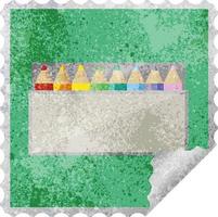 pak van kleur potloden grafisch plein sticker postzegel vector
