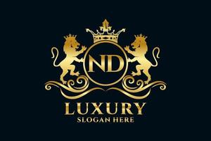 eerste nd brief leeuw Koninklijk luxe logo sjabloon in vector kunst voor luxueus branding projecten en andere vector illustratie.