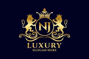 eerste nj brief leeuw Koninklijk luxe logo sjabloon in vector kunst voor luxueus branding projecten en andere vector illustratie.