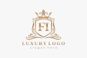 eerste fi brief Koninklijk luxe logo sjabloon in vector kunst voor restaurant, royalty, boetiek, cafe, hotel, heraldisch, sieraden, mode en andere vector illustratie.