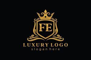 eerste fe brief Koninklijk luxe logo sjabloon in vector kunst voor restaurant, royalty, boetiek, cafe, hotel, heraldisch, sieraden, mode en andere vector illustratie.