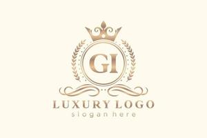 eerste gi brief Koninklijk luxe logo sjabloon in vector kunst voor restaurant, royalty, boetiek, cafe, hotel, heraldisch, sieraden, mode en andere vector illustratie.