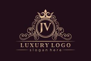 jv eerste brief goud kalligrafische vrouwelijk bloemen hand- getrokken heraldisch monogram antiek wijnoogst stijl luxe logo ontwerp premie vector