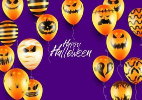 halloween poster en banier sjabloon met oranje ballonnen Aan Purper achtergrond vector