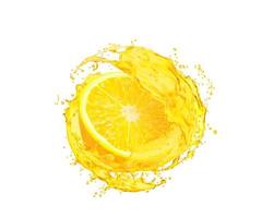 citroen fruit plak met sap, limonade plons vector