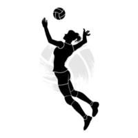 vrouw volleybal speler springt naar raken de bal. silhouet illustratie vector