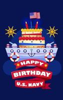 gelukkig verjaardag ons marine, illustratie van een schip met een verjaardag taart vector