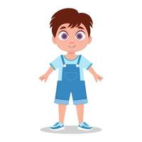 een schattig jongen is lachend, vervelend een blauw jumpsuit vector