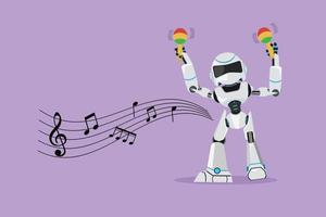 vlak tekenfilm stijl tekening robot performer met maracas musical instrument Bij muziek- festival. modern robot kunstmatig intelligentie. elektronisch technologie industrie. grafisch ontwerp vector illustratie