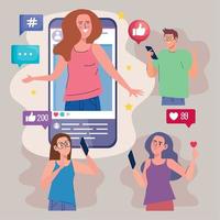 vier influencers in smartphone vector