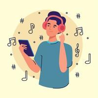 Mens luisteren muziek- in smartphone vector