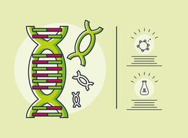 infographic met dna-molecuul en onderzoek naar coronavirus vector