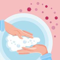 handen wassen met water en zeep voorkomen coronavirus vector