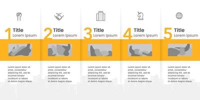 tijdlijn infographics 1 naar 5 stappen naar compleet. vector illustratie