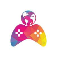 spel wereldbol logo icoon ontwerp. online gamer wereld logo. wereldbol en spel stok icoon vector