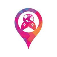 spel wereldbol GPS vorm concept logo icoon ontwerp. online gamer wereld logo. wereldbol en spel stok icoon vector