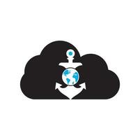 anker wereldbol wolk vorm concept logo sjabloon. anker en planeet logo combinatie. marinier en wereld symbool of icoon. vector