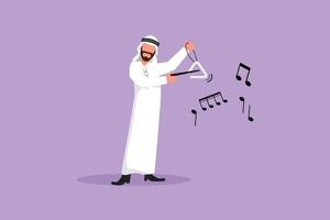 bedrijf ontwerp tekening Arabisch mannetje musicus spelen musical driehoek. klassiek muziek- orkest Mens artiest met instrument. professioneel musicus presteert Aan fase. vlak tekenfilm vector illustratie