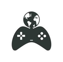 spel wereldbol logo icoon ontwerp. online gamer wereld logo. wereldbol en spel stok icoon vector