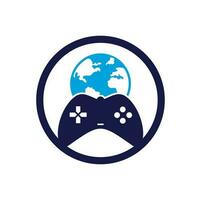 spel wereldbol logo icoon ontwerp. online gamer wereld logo. wereldbol en spel stok icoon vector