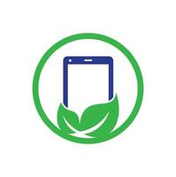 natuur telefoon vector logo sjabloon. mobiel telefoon met blad teken logo ontwerp.