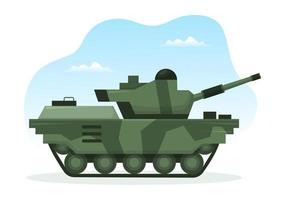 leger leger dwingen sjabloon hand- getrokken schattig tekenfilm vlak illustratie met soldaat, wapen, tank of beschermend zwaar uitrusting vector