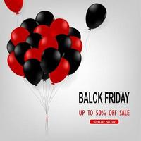 zwarte vrijdag verkoop poster met zwarte en rode glanzende ballonnen vector