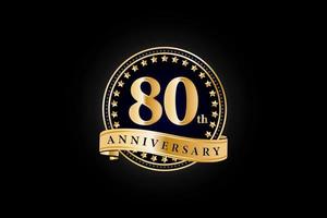 80ste verjaardag gouden goud logo met ring en goud lint geïsoleerd Aan zwart achtergrond, vector ontwerp voor viering.