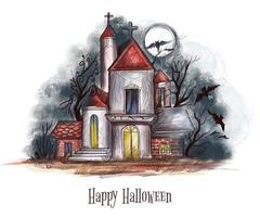 halloween spookachtig huis illustratie achtergrond vector