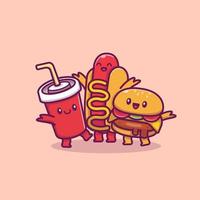 schattig Frisdrank, hotdog, en Hamburger tekenfilm vector icoon illustratie. voedsel icoon concept geïsoleerd premie vector. vlak tekenfilm stijl