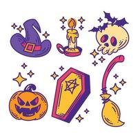 hand- getrokken verzameling van halloween icoon vol kleur vector