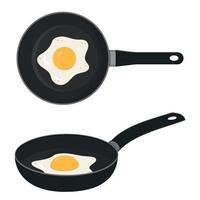 gebakken ei in een zwart frituren pan, kleur vector illustratie