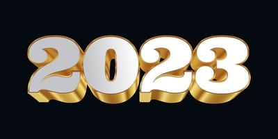 gelukkig nieuw jaar 2023 met wit en goud 3d getallen geïsoleerd Aan zwart achtergrond. nieuw jaar ontwerp voor banier, poster en groet kaart vector