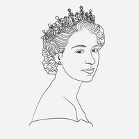 koningin Elizabeth schattig hand- tekening vector illustratie