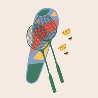 badminton racket en shuttles Aan wit achtergrond. uitrustingen voor badminton spel sport. vector illustratie