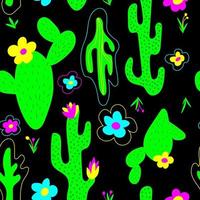 naadloos patroon met cactus, bloemen, gras. vector