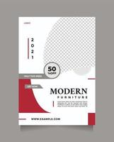 creatief idee modern meubilair Promotie ontwerp. rood wit ontwerp folder en brochure vector met een foto collage. minimalistische sjabloon voor meubilair uitverkoop, interieur ontwerp, huis decor, enz