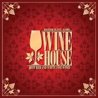 wijn huis het beste rood en wit prima wijnen goud kader met wijnglas vector