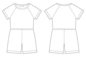 katoen te groot raglan jumpsuit technisch schetsen. vrouwen romper ontwerp sjabloon. vector