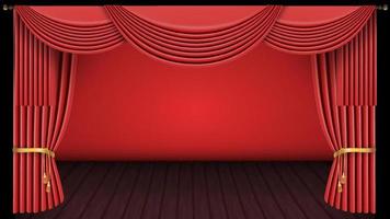 theaterpodium met rood gordijn rood gordijn en houten vloer. vectorillustratie. vector