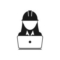 werknemer icoon bouw arbeider persoon profiel avatar met laptop en harde hoed helm in glyph pictogram illustratie vector