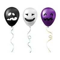 reeks van halloween zwart, wit en Purper ballonnen met eng en grappig gezichten vector