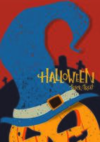 halloween-poster met pompoen die een heksenhoed draagt vector