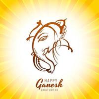 gelukkige ganesh chaturthi-kaart met lijnheer ganesha op gele zonnestraal vector