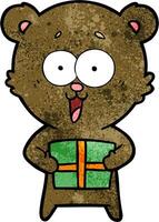 lachend teddy beer met Kerstmis Cadeau vector