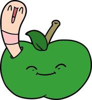 tekenfilm gelukkig worm in een appel vector