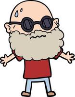 tekenfilm bezorgd Mens met baard en zonnebril vector