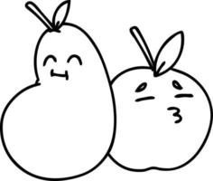 lijn tekening van een gelukkig appel en Peer vector