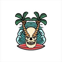 tropische schedel surfen tatoeage vector